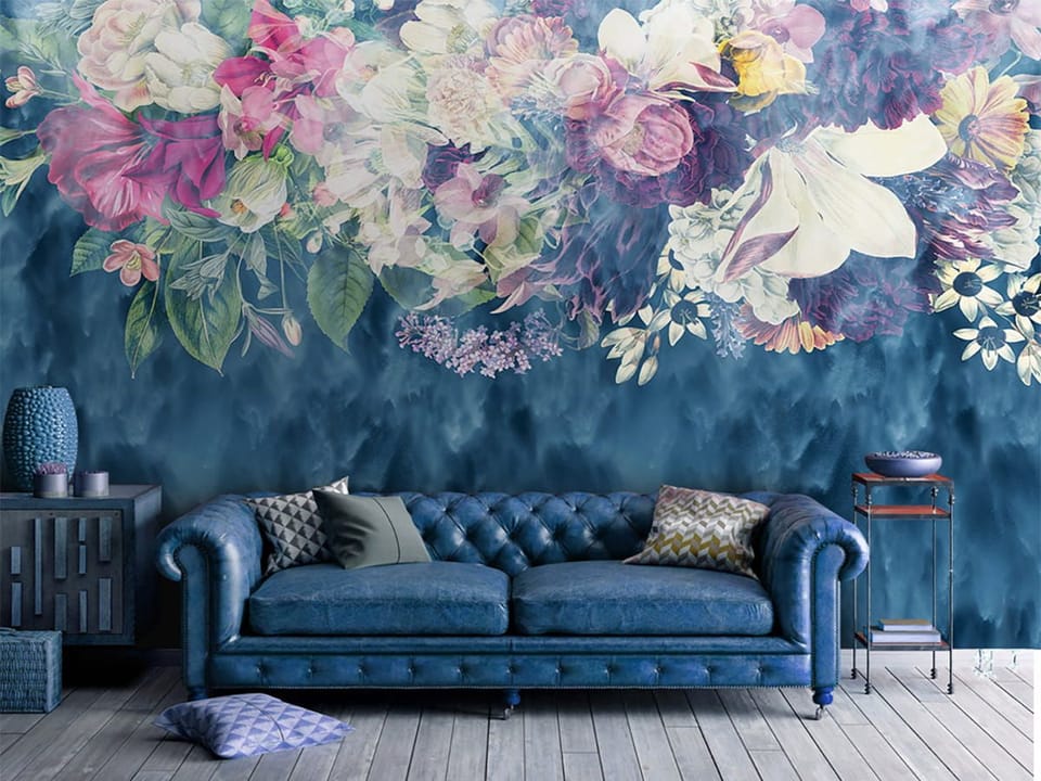 Fototapeta Egzotyczny bukiet na ciemnym tle we wnętrzu salonu