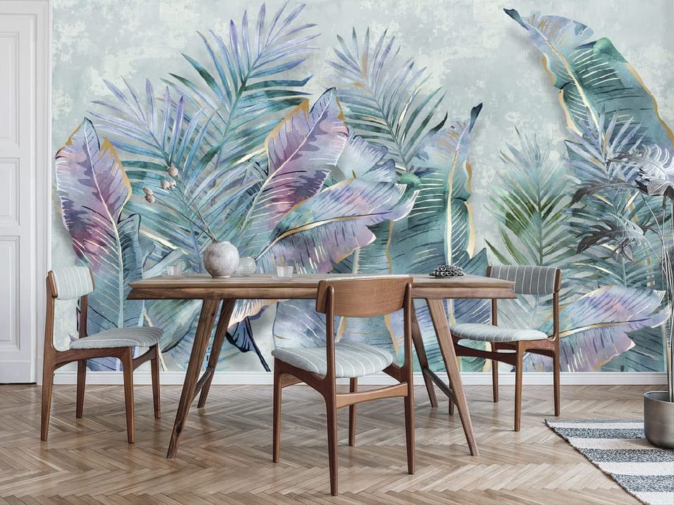 Fototapeta Kolorowe liście tropikalne we wnętrzu kuchni