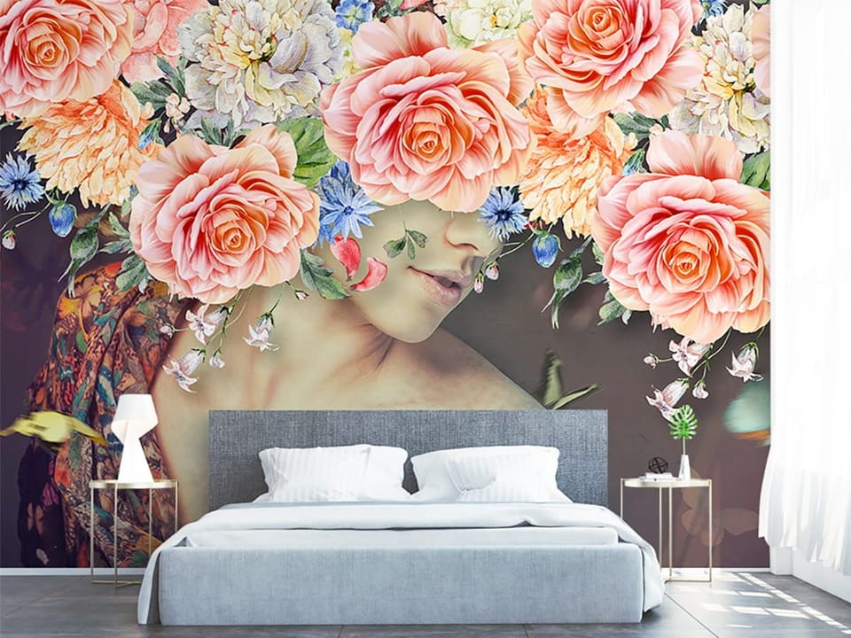 Fototapeta Pastelowe Kwiaty i Róże we wnętrzu sypialni