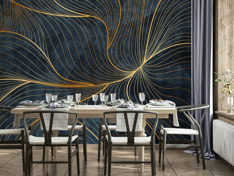 Fototapeta Złote Linie na Ciemnym Tle we wnętrzu kuchni