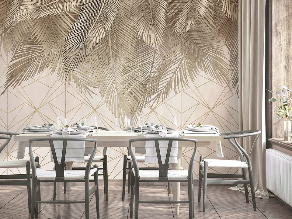 Fototapeta Liście palmowe z geometrycznym wzorem we wnętrzu kuchni