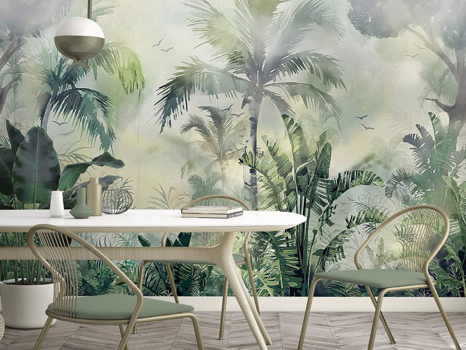 Fototapeta Tropikalna dżungla z palmami we wnętrzu kuchni
