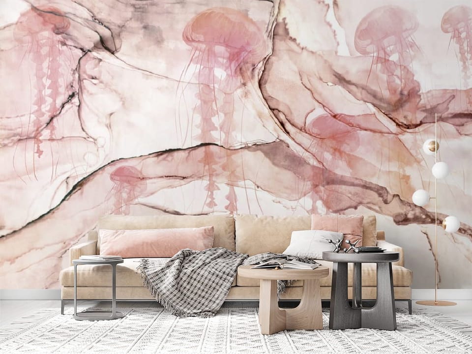 Fototapeta Meduzy na abstrakcyjnym tle we wnętrzu salonu