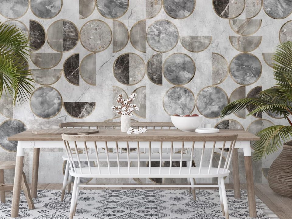 Fototapeta Geometryczne wzory z marmurowym akcentem we wnętrzu kuchni