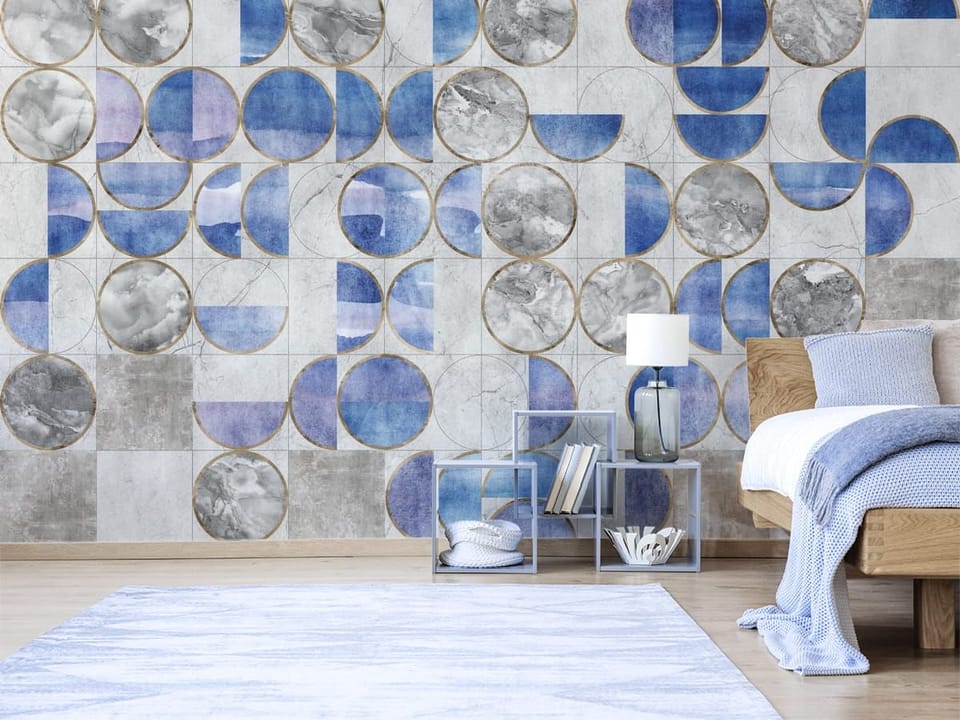 Fototapeta Geometryczne wzory z okręgami we wnętrzu sypialni