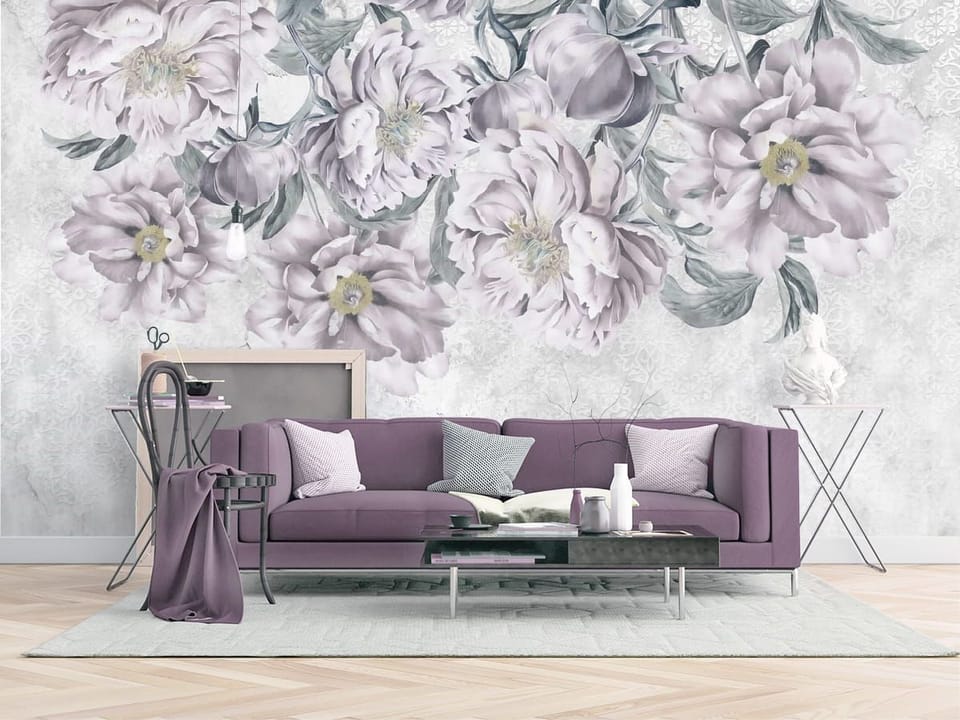 Fototapeta Eleganckie piwonie na jasnym tle we wnętrzu salonu