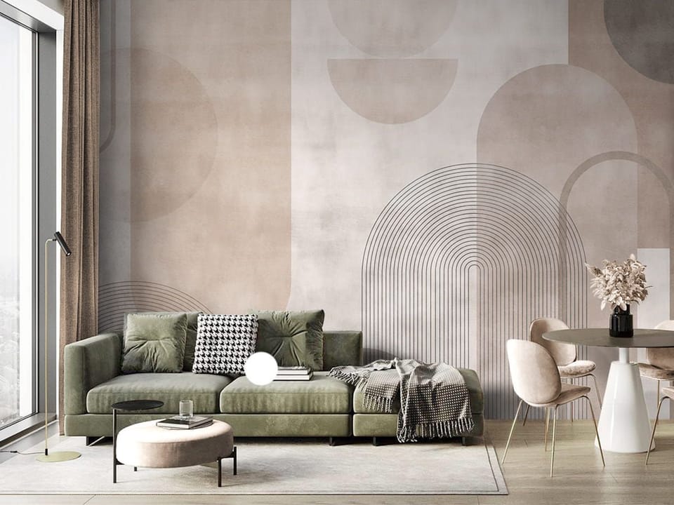 Fototapeta Geometryczne półkola i łuki we wnętrzu salonu