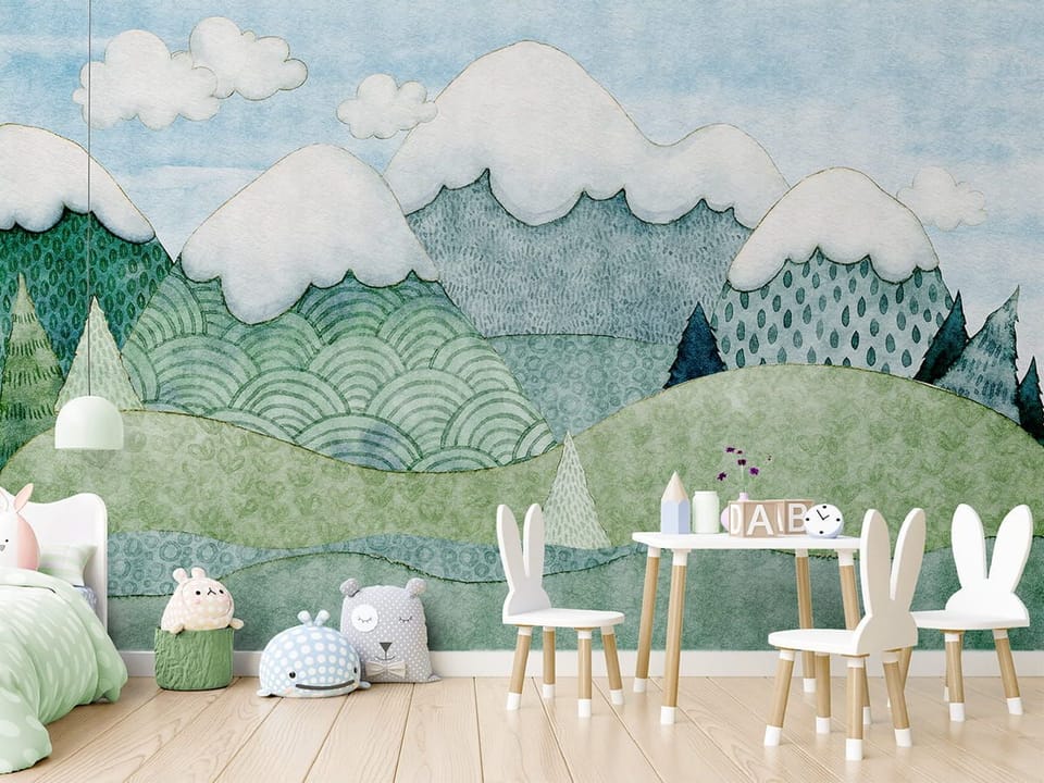 Fototapeta Góry z Ośnieżonymi Szczytami we wnętrzu pokoju dziecka