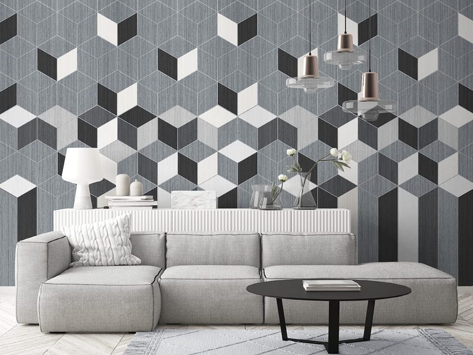 Fototapeta Geometryczny wzór z sześcianami we wnętrzu salonu