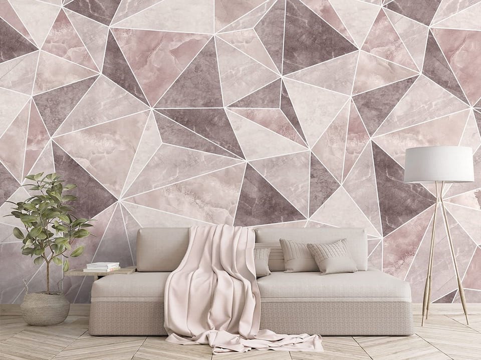 Fototapeta Geometryczny wzór z trójkątów we wnętrzu salonu