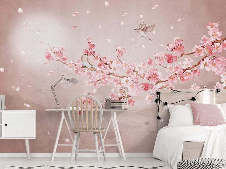 Fototapeta Sakura i Góry nad Wodą we wnętrzu pokoju nastolatka