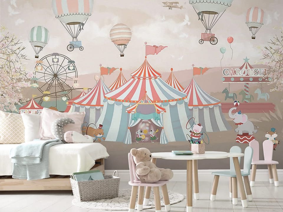 Fototapeta Cyrkowy Namiot i Balony we wnętrzu pokoju dziecka