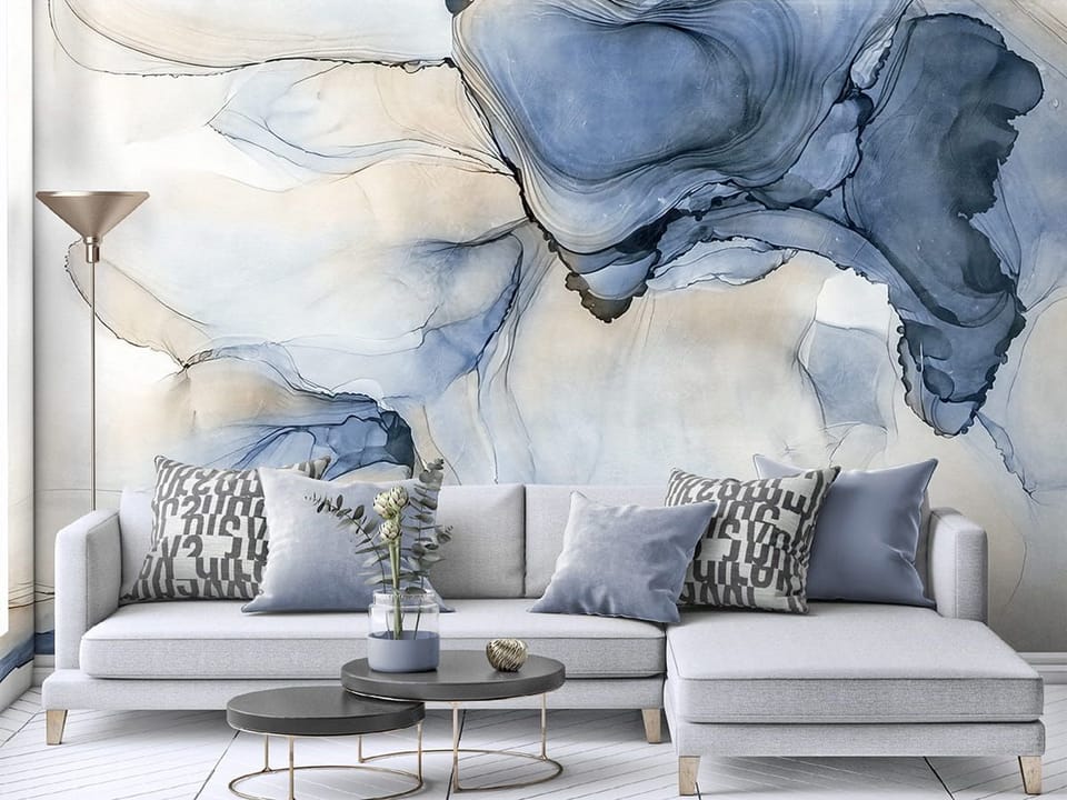 Fototapeta Abstrakcyjne Niebieskie Formy we wnętrzu salonu