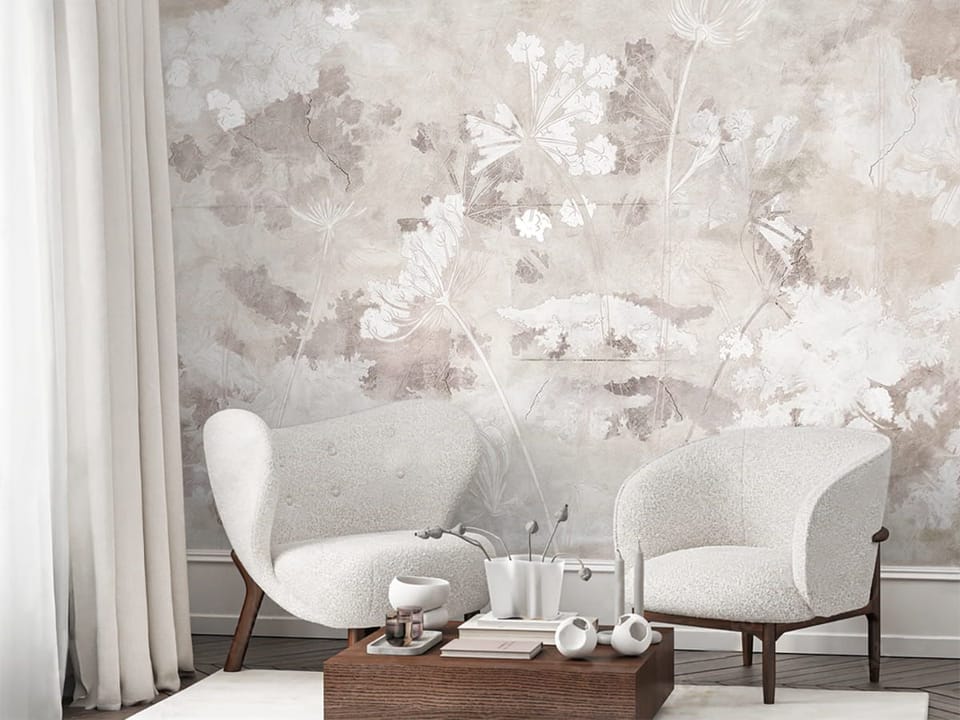 Fototapeta Delikatne kwiaty na jasnym tle we wnętrzu salonu