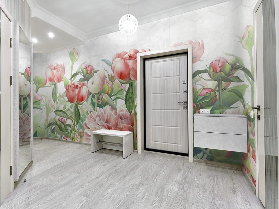 Fototapeta Kwiaty piwonii w odcieniach różu we wnętrzu przedpokoju