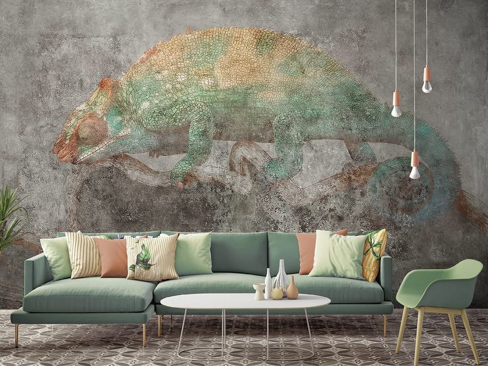 Fototapeta Kameleon na Gałęzi w Lesie we wnętrzu salonu