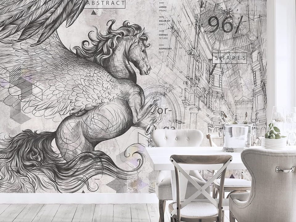 Fototapeta Skrzydlaty koń w antycznym stylu we wnętrzu kuchni