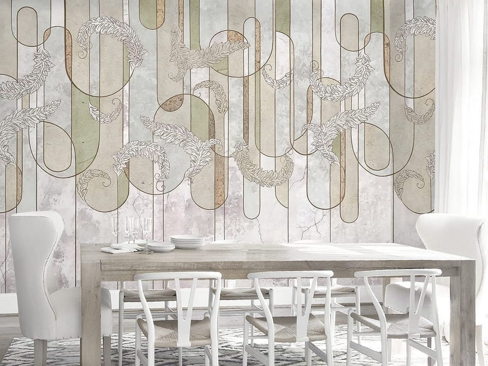 Fototapeta Ornamenty roślinne na pasach we wnętrzu kuchni