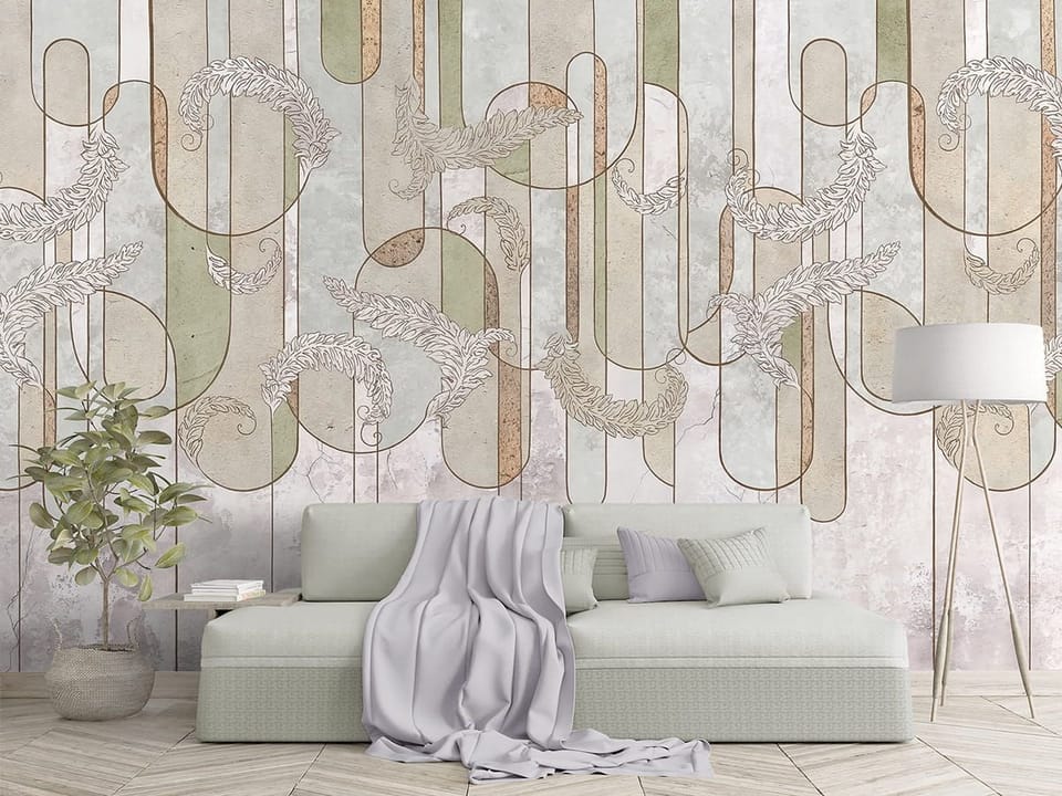 Fototapeta Ornamenty roślinne na pasach we wnętrzu salonu