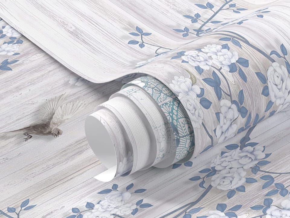 Fototapeta Gałęzie i Ptaki na Drewnianym Tle fragment #1