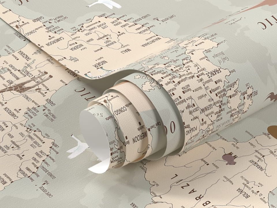 Fototapeta Mapa świata z balonami i samolotami fragment #1