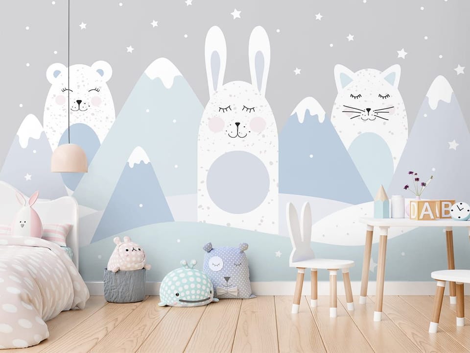 Fototapeta Zimowy krajobraz ze zwierzętami we wnętrzu pokoju dziecka