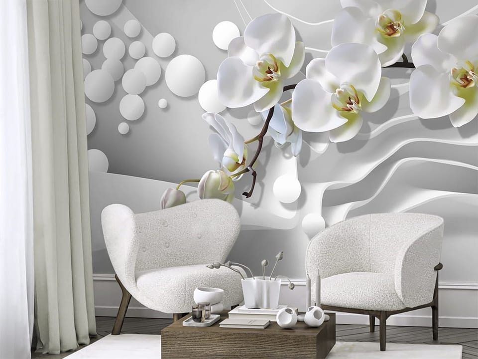 Fototapeta Storczyki na szarym tle we wnętrzu przedpokoju