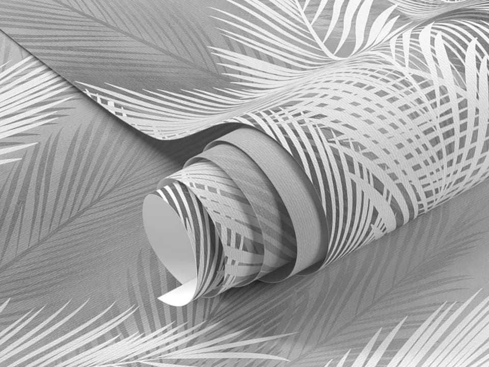 Fototapeta Białe liście palmowe na szarym tle fragment #1