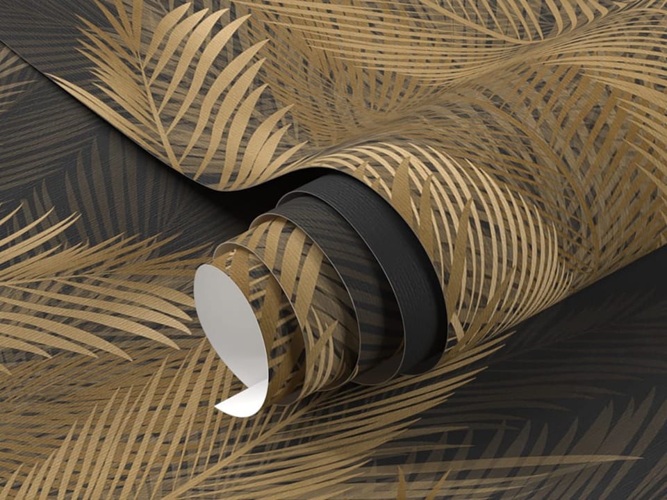 Fototapeta Złote liście palmowe na czerni fragment #1