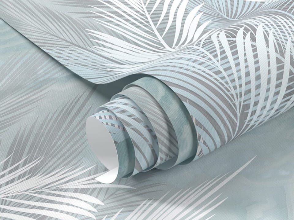 Fototapeta Białe liście palmowe na szarym tle fragment #1