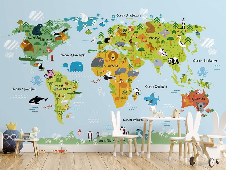 Fototapeta Mapa świata dla dzieci we wnętrzu pokoju dziecka