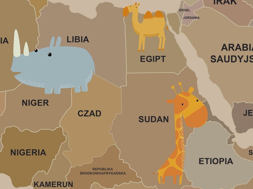 Fototapeta Mapa świata z kontynentami i zwierzętami fragment #2