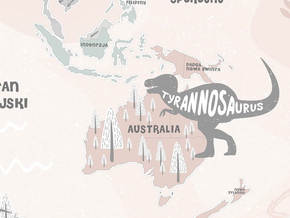 Fototapeta Mapa świata z dinozaurami dla dzieci fragment #2