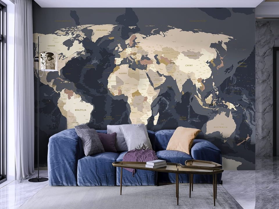 Fototapeta Mapa świata z kontynentami we wnętrzu salonu