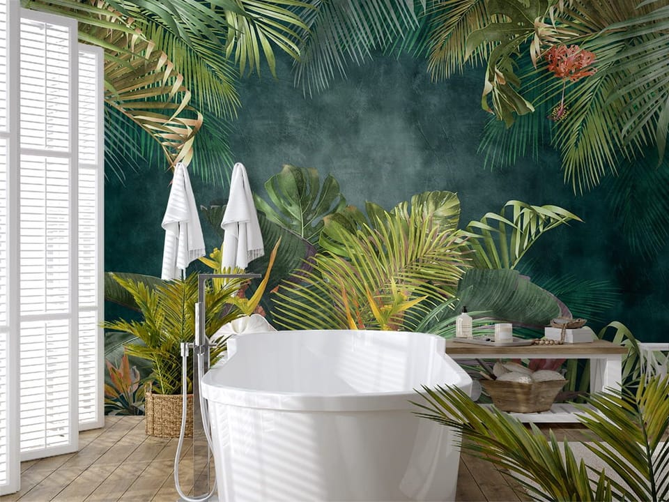 Fototapeta Tropikalna Dżungla z Orchideami we wnętrzu łazienki