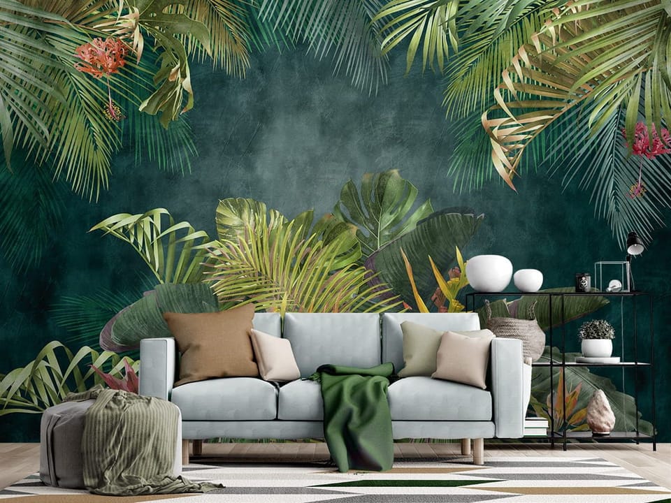 Fototapeta Tropikalna Dżungla z Orchideami we wnętrzu salonu