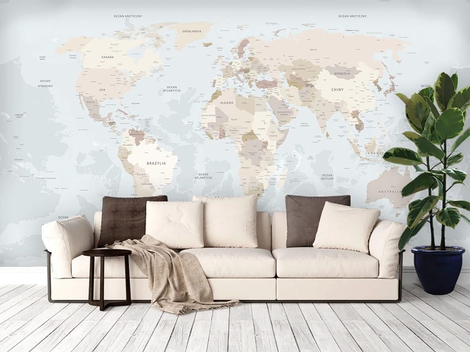 Fototapeta Mapa świata z kontynentami we wnętrzu salonu