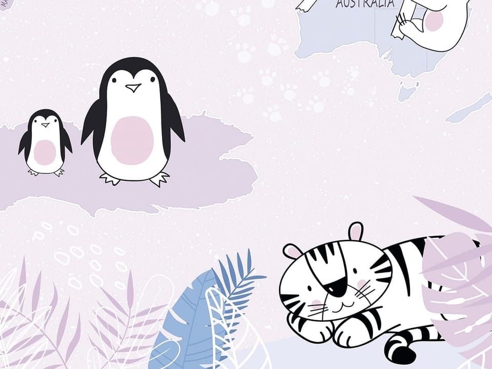 Fototapeta Mapa świata z rysunkowymi zwierzętami fragment #2