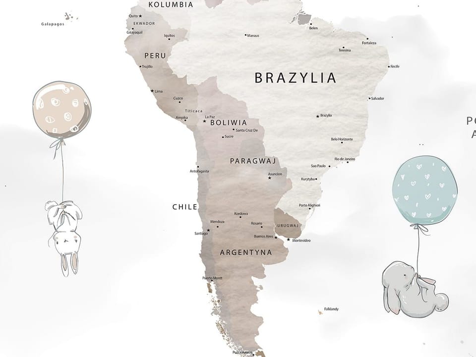 Fototapeta Mapa świata z balonami i zwierzętami fragment #1