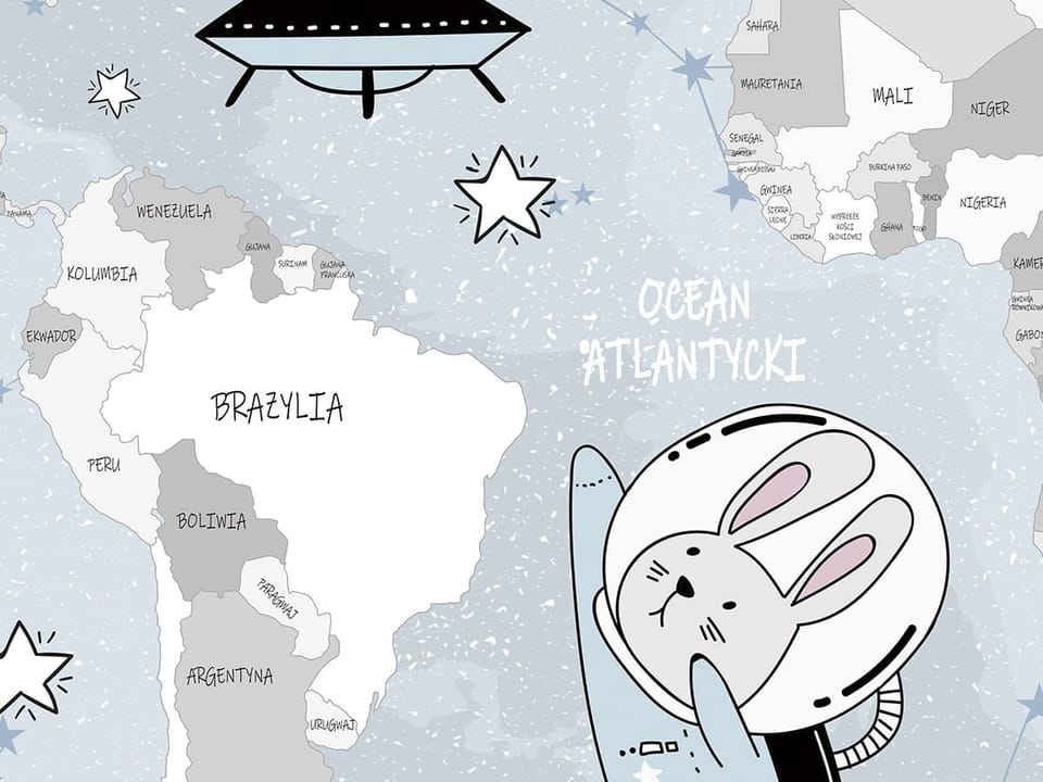 Fototapeta Mapa świata z kosmicznymi zwierzętami fragment #2