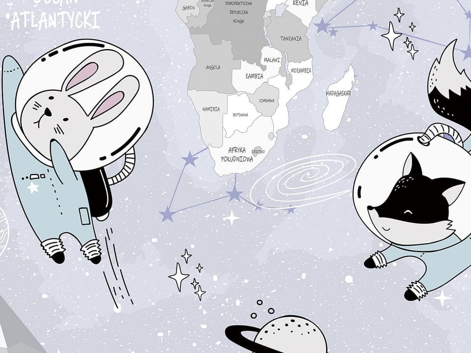 Fototapeta Mapa świata ze zwierzętami w skafandrach fragment #1