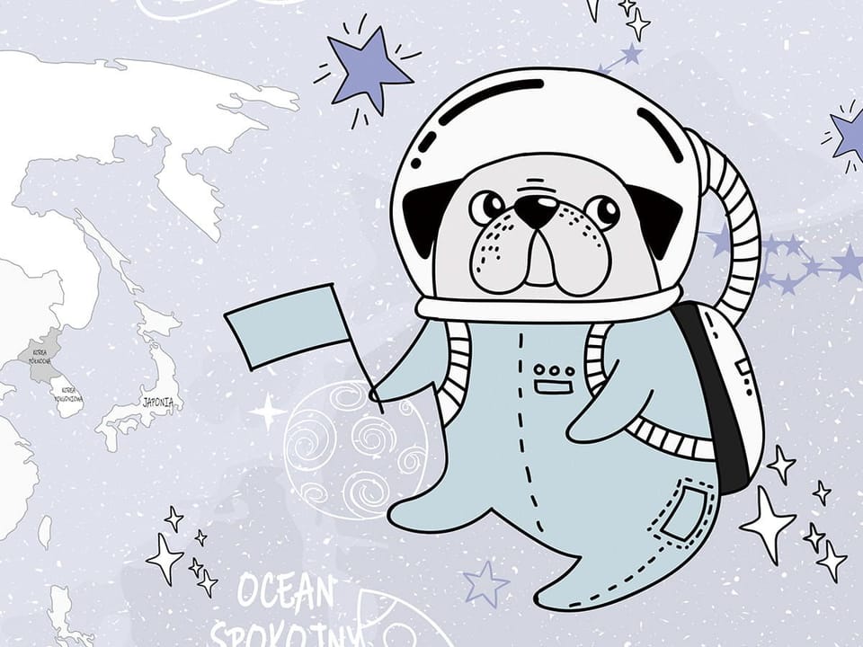 Fototapeta Mapa świata ze zwierzętami w skafandrach fragment #2