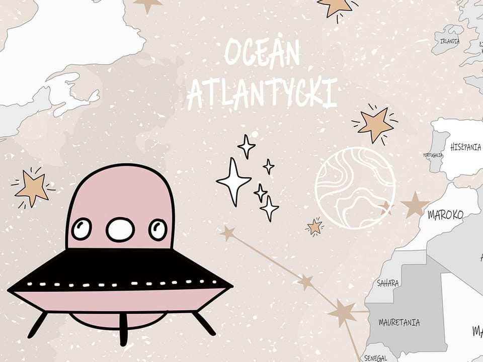 Fototapeta Mapa świata ze zwierzętami w kosmosie fragment #2