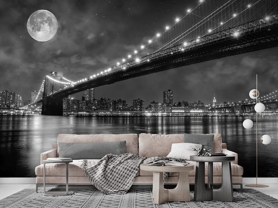 Fototapeta Most nad rzeką nocą we wnętrzu salonu