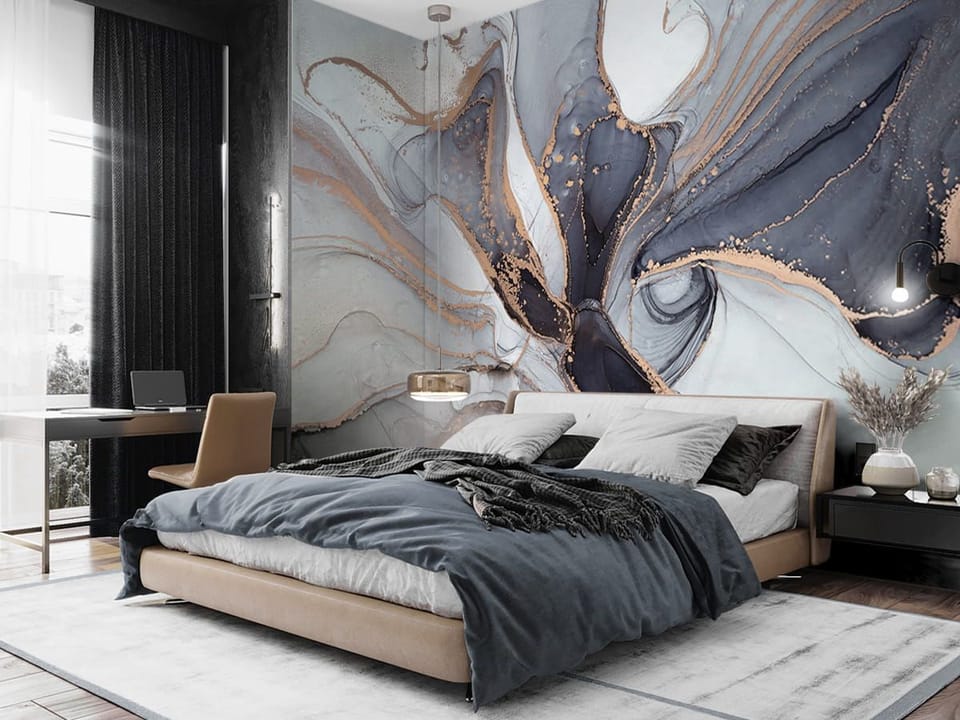Fototapeta Abstrakcyjne wzory płynnych linii we wnętrzu sypialni