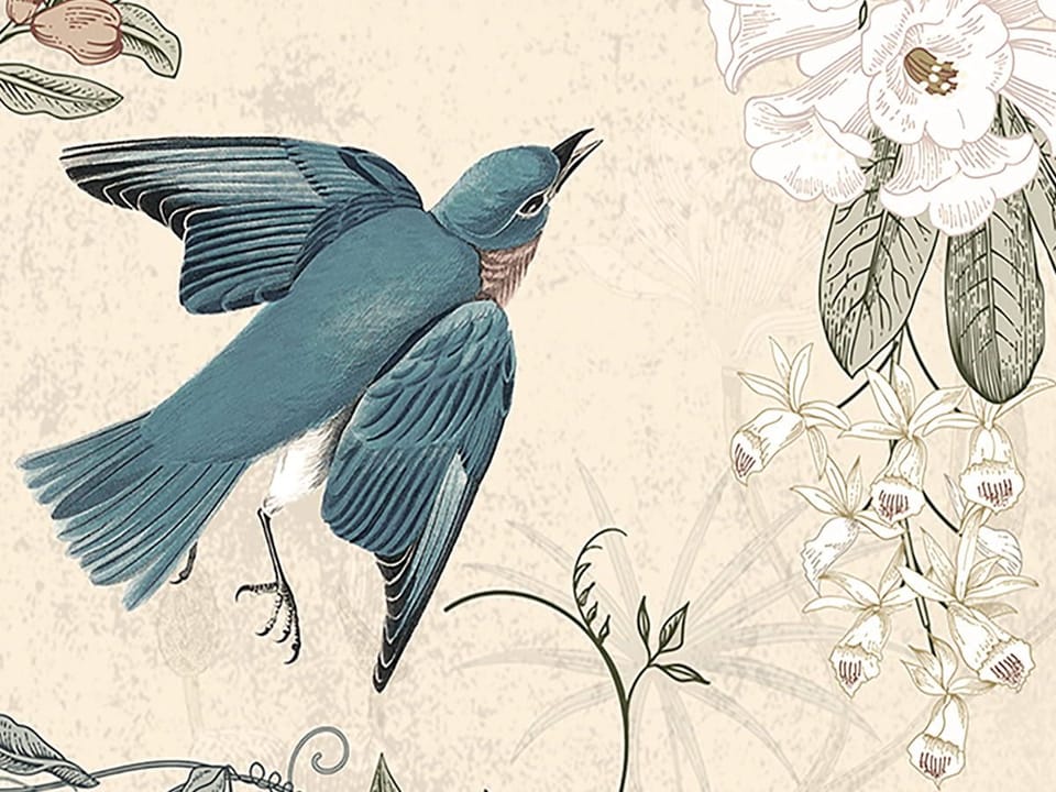 Fototapeta Kwiaty i ptaki na gałęziach fragment #1