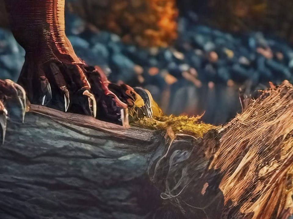 Fototapeta Czerwony smok na tle gór fragment #2