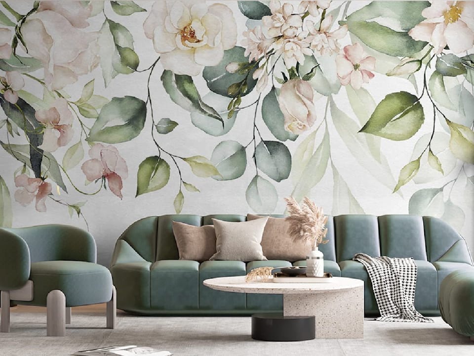 Fototapeta Róże i liście na gałęziach we wnętrzu salonu