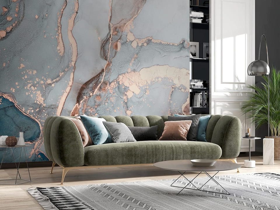 Fototapeta Abstrakcja Fluid Art z Niebieskim we wnętrzu salonu