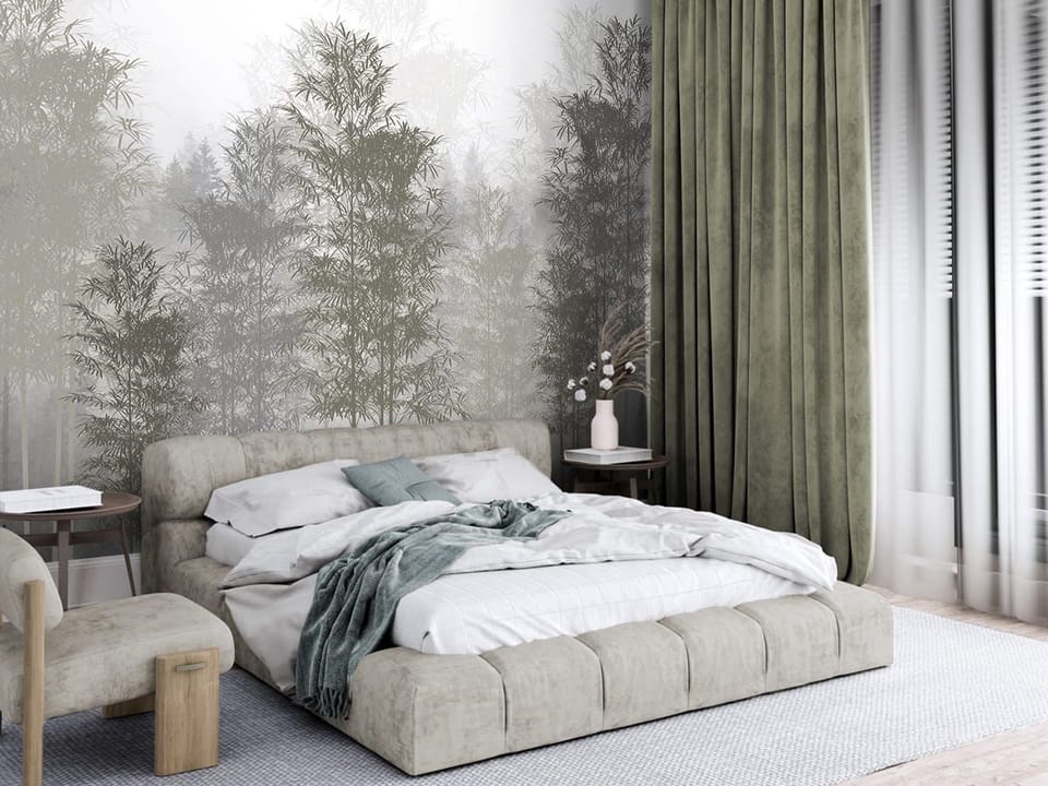 Fototapeta Las bambusowy w mglistej atmosferze we wnętrzu sypialni